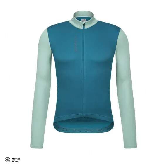 Cyklodres ISADORE Patchwork Thermal Long Sleeve Jersey Blue Coral / Creme de Menthe