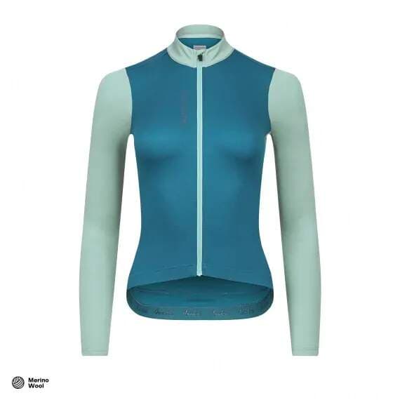 W Cyklodres ISADORE Patchwork Thermal Long Sleeve Jersey Blue Coral / Creme de Menthe