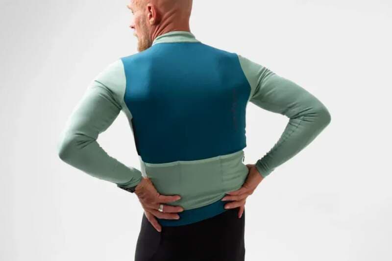 Cyklodres ISADORE Patchwork Thermal Long Sleeve Jersey Blue Coral / Creme de Menthe - náhled 3